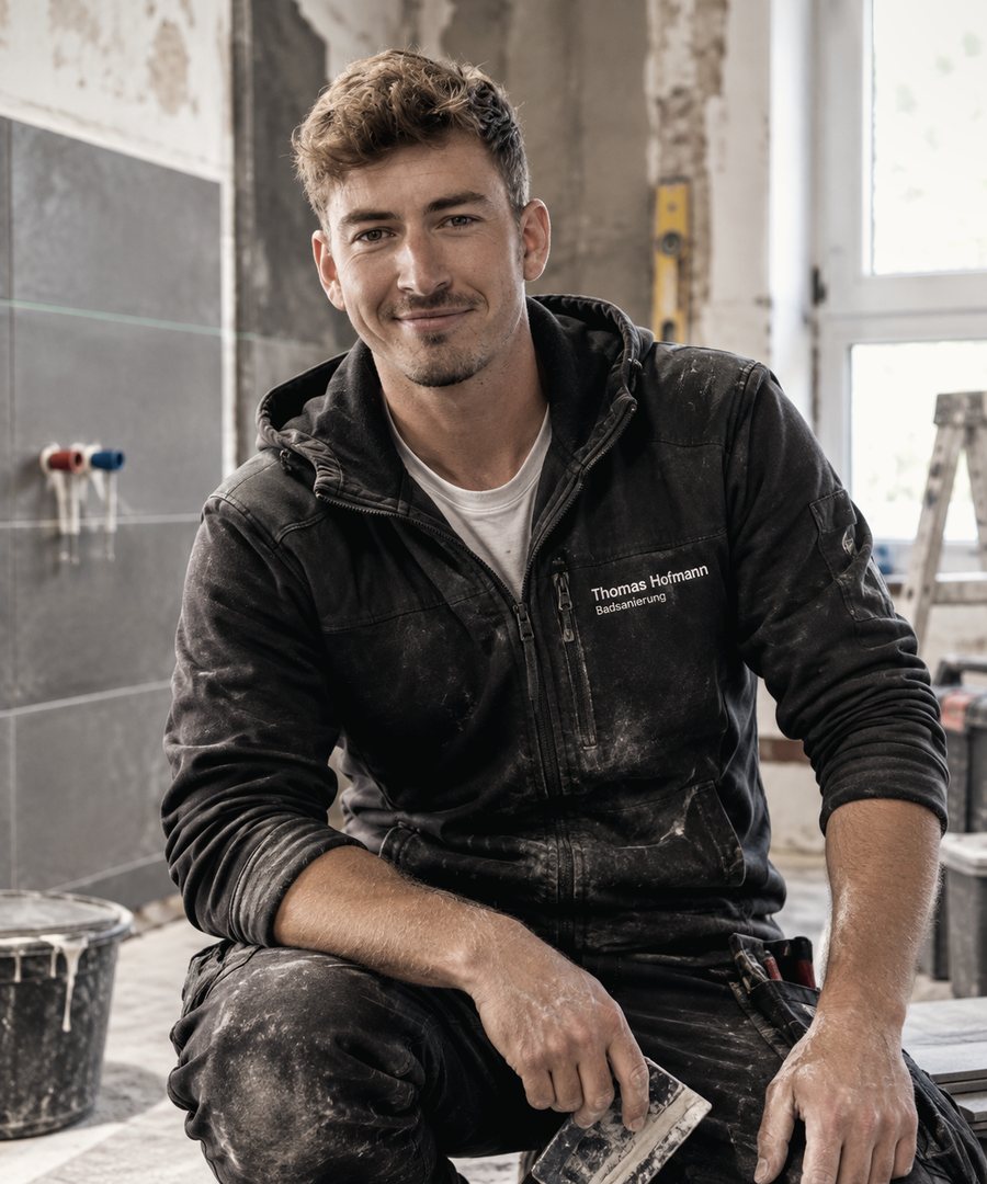 Thomas Hofmann, Installateurmeister, auf einer Baustelle